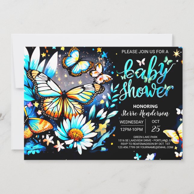 Butterfly Editable Blue Boy Baby Shower Inbjudningar (Framsida)