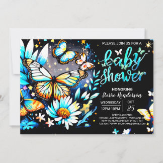 Butterfly Editable Blue Boy Baby Shower Inbjudningar