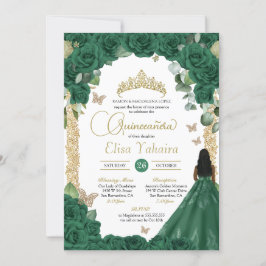 Butterfly Emerald Grönt Guld Princess Quinceanera Inbjudningar