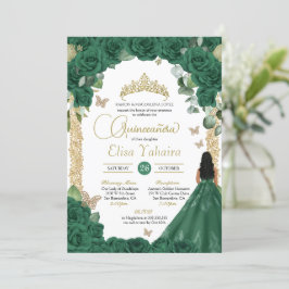 Butterfly Emerald Grönt Guld Princess Quinceanera Inbjudningar