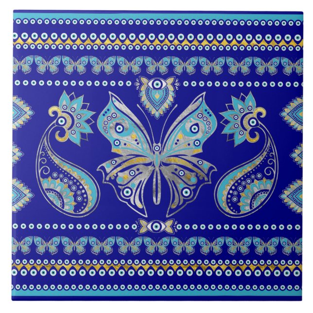 Butterfly Evil Öga Ornament Kakelplatta (Framsidan)