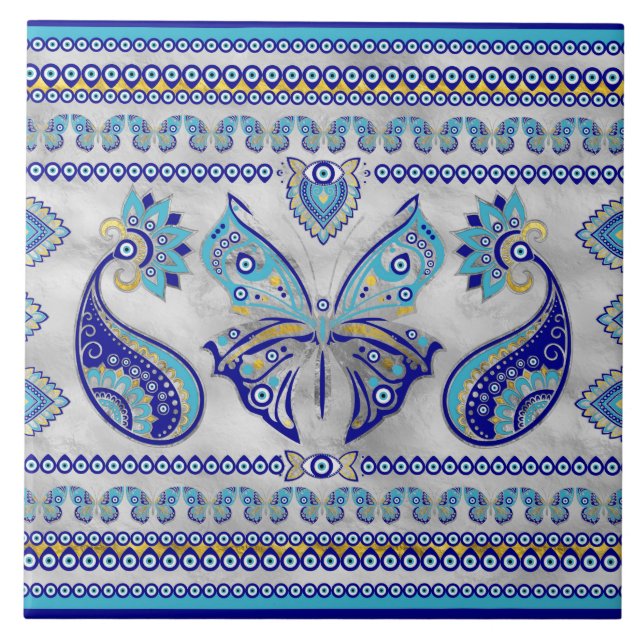 Butterfly Evil Öga Ornament Kakelplatta (Framsidan)