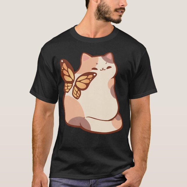 Butterfly Fairy Calico Cat T Shirt (Framsida)