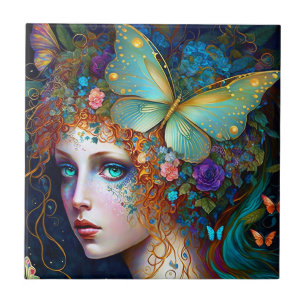 Butterfly Fairy Elf Dam Fantasy Art Kakelplatta
