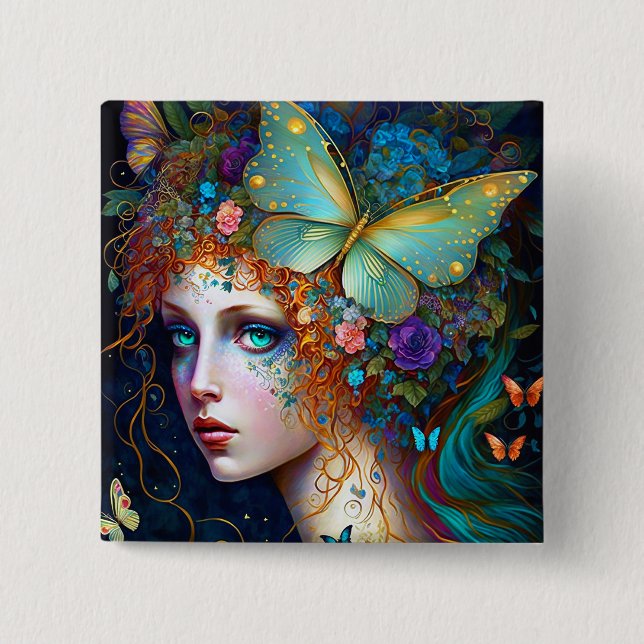 Butterfly Fairy Elf Dam Fantasy Art Knapp (Framsida)