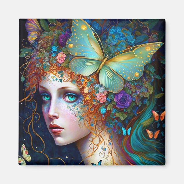 Butterfly Fairy Elf Dam Fantasy Art Magnet (Framsidan)
