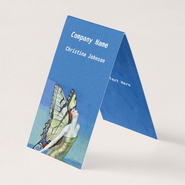 Butterfly Fairy Monarch Vingar Golden Dress Blue Visitkort (Framsida)