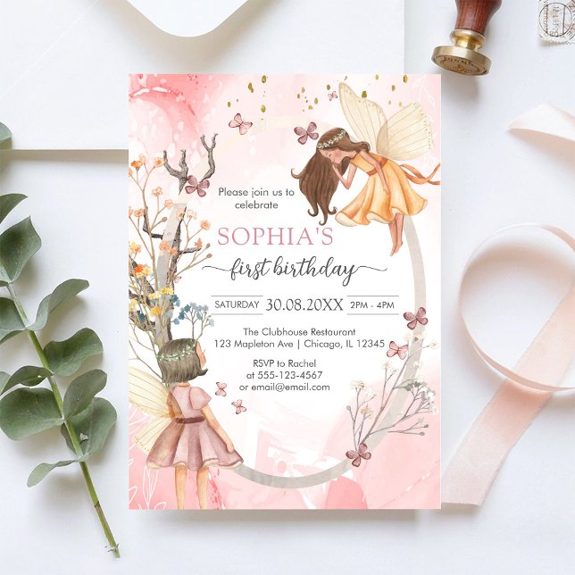 Butterfly Fairy Pink Girl Birthday Invitation Inbjudningar (Skapare uppladdad)