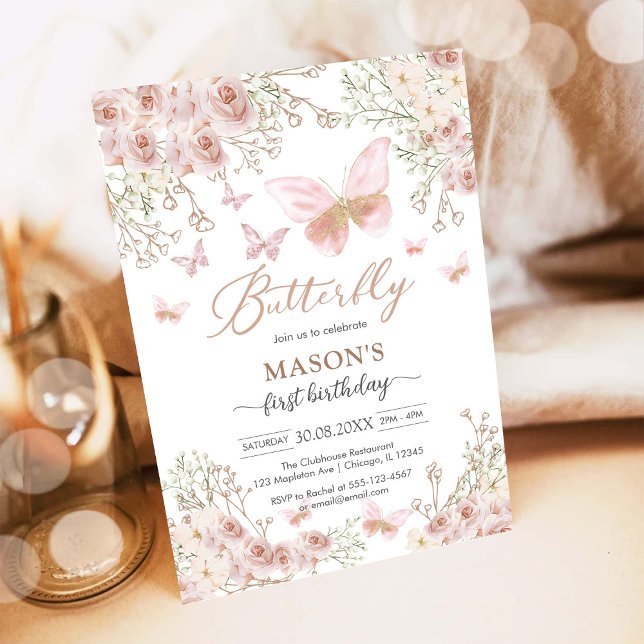 Butterfly Fairy Pink Girl Birthday Invitation Inbjudningar (Skapare uppladdad)