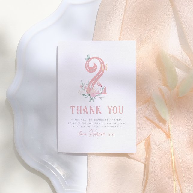 Butterfly Fairytale Blommigt Girl Födelsedagsfest Tack Kort (Skapare uppladdad)