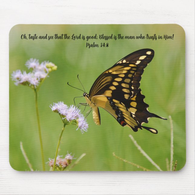 Butterfly Faith Bible Verse Nature Mouse Pad Musmatta (Framsidan)