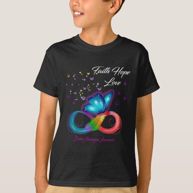 Butterfly Faith Hope Kärlek Brain Aneurysm Awarene T Shirt (Framsida)