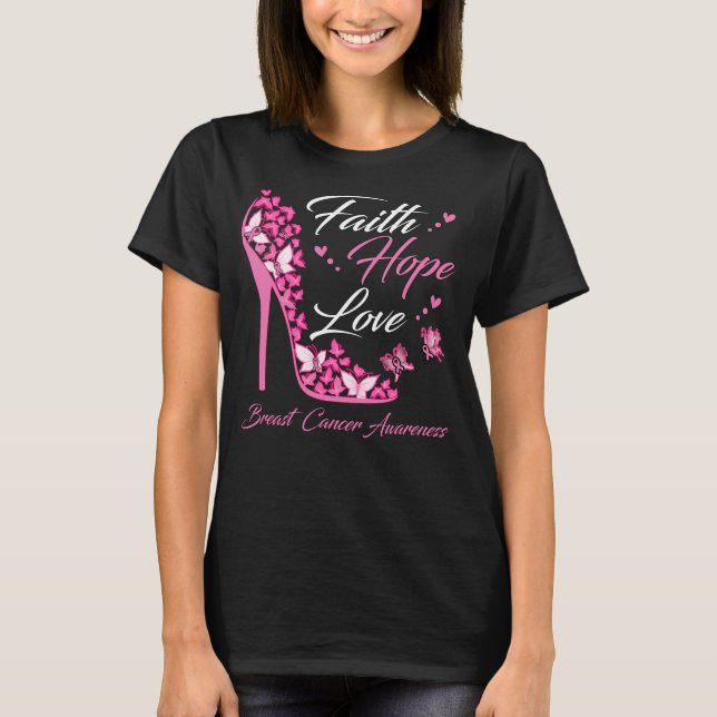 Butterfly Faith Hope Kärlek Breast Cancer Warrior T Shirt (Framsida)
