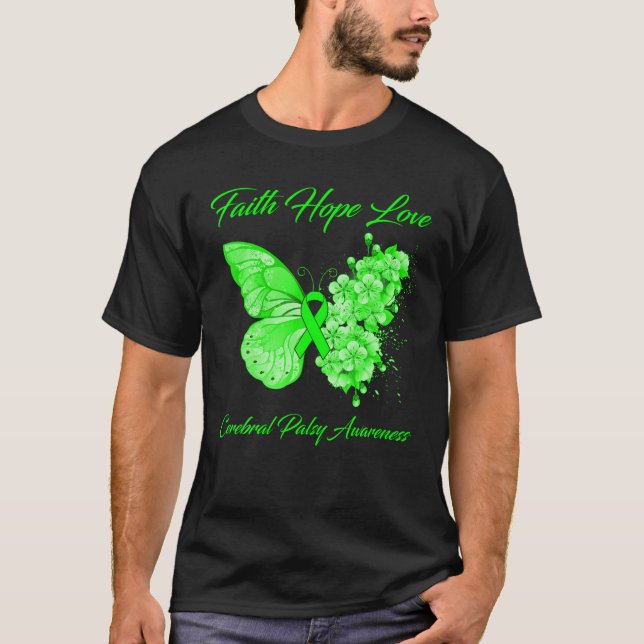 Butterfly Faith Hope Kärlek Cerebral Palsy Awarene T Shirt (Framsida)