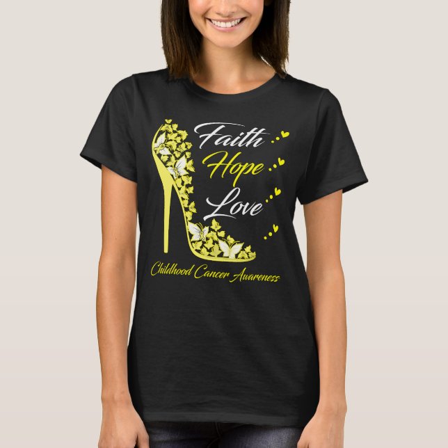 Butterfly Faith Hope Kärlek Childnature Cancer War T Shirt (Framsida)