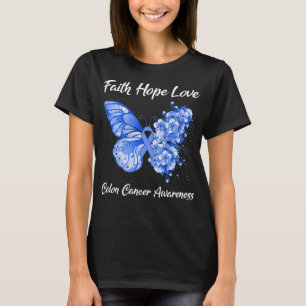Butterfly Faith Hope Kärlek Colon Cancer Awareness T Shirt