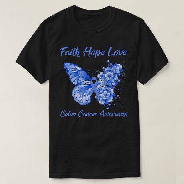 Butterfly Faith Hope Kärlek Colon Cancer Awareness T Shirt (Design framsida)