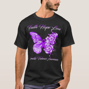Butterfly Faith Hope Kärlek Domestic Violence Awar T Shirt