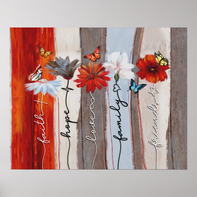 Butterfly - Faith, Hope, Kärlek, Family, Friend Poster (Framsidan)