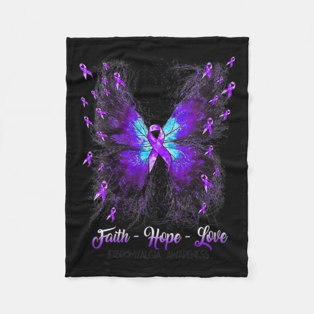 Butterfly Faith Hope Kärlek Fibromyalgia Awareness Fleecefilt (Framsidan)