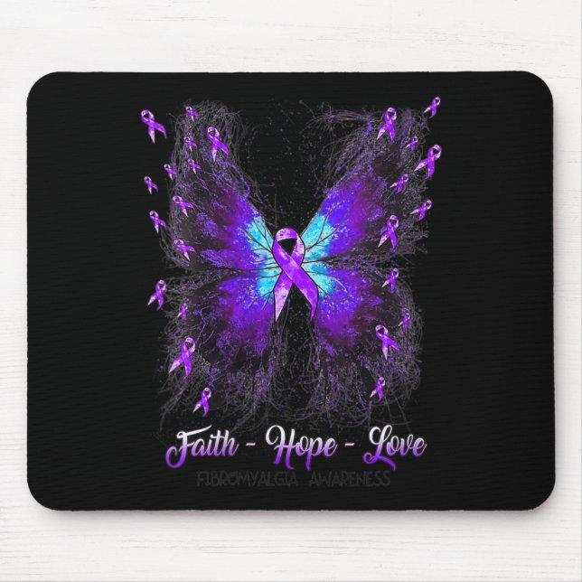 Butterfly Faith Hope Kärlek Fibromyalgia Awareness Musmatta (Framsidan)