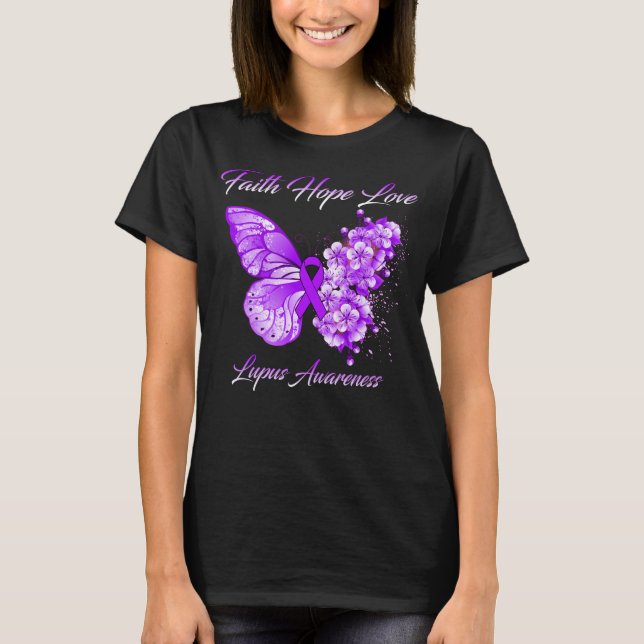 Butterfly Faith Hope Kärlek Lupus Awareness T Shirt (Framsida)