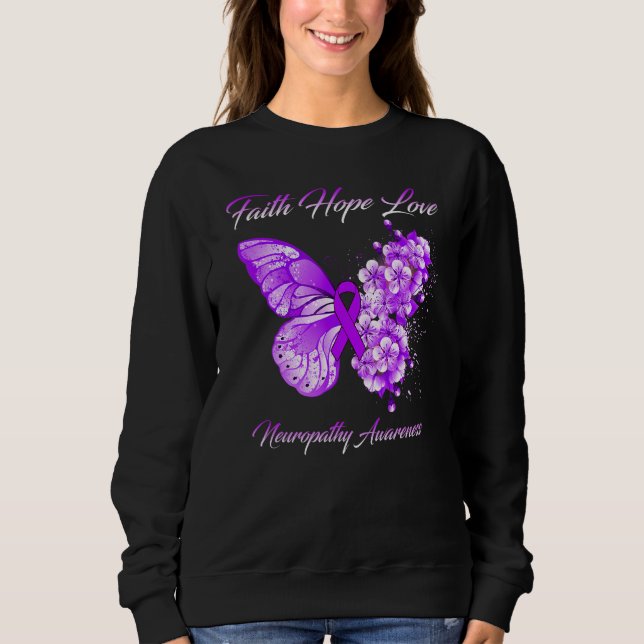 Butterfly Faith Hope Kärlek Neuropathy Awareness T Shirt (Framsida)