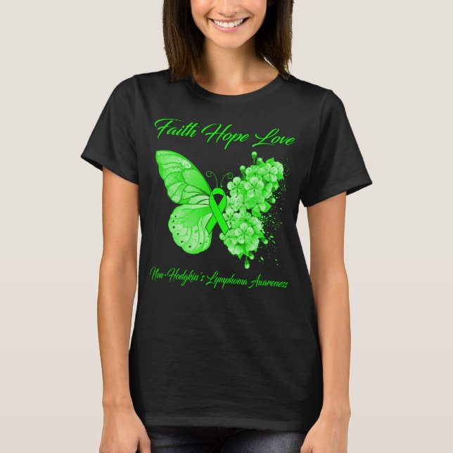 Butterfly Faith Hope Kärlek Non-Hodgkins Lymphoma  T Shirt (Framsida)