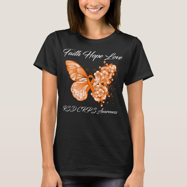 Butterfly Faith Hope Kärlek RSD CRPS Awareness T Shirt (Framsida)