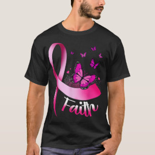 Butterfly Faith Rosa Ribbon Cancer Breast Awarenes T Shirt