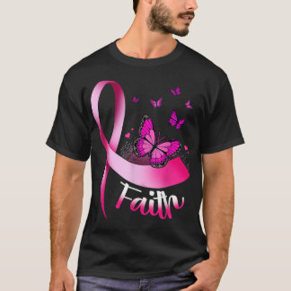 Butterfly Faith Rosa Ribbon Cancer Breast Awarenes T Shirt