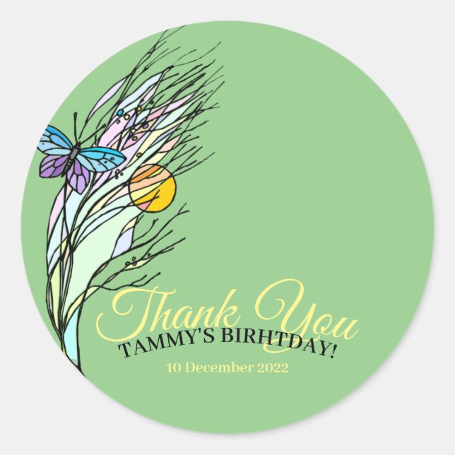 Butterfly Fält Sticker Runt Klistermärke (Framsida)