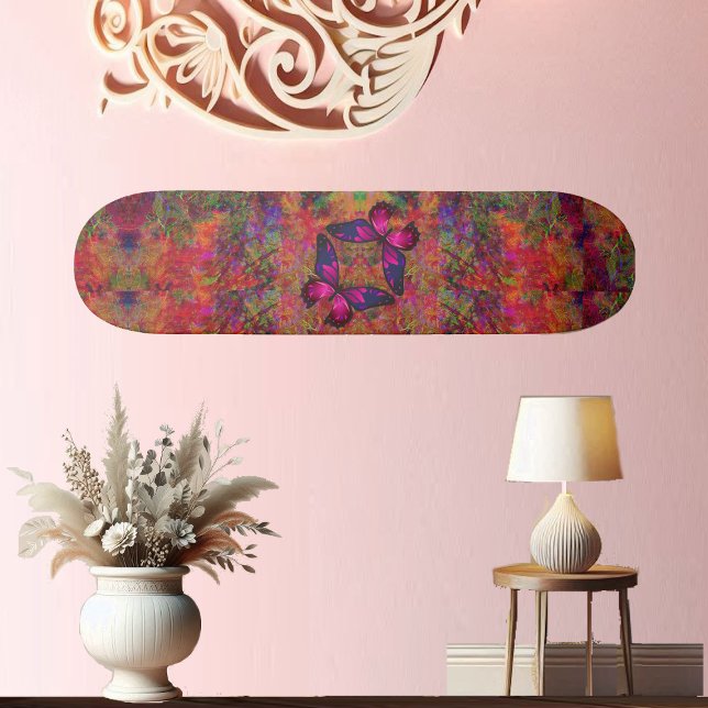 Butterfly Fantasy World Mini Skateboard Bräda 18,5 Cm (Abstract Art Butterfly Fantasy Pink Fuchsia Decor Skateboard)