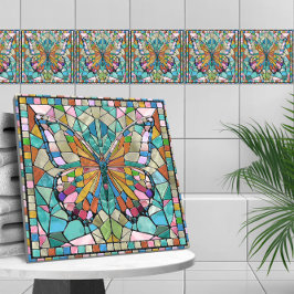 Butterfly - färglös mosaikkonst kakelplatta