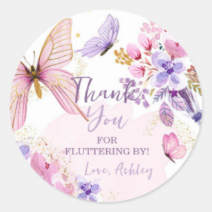 Butterfly favör Fluttering by Girl Birthday Favor Runt Klistermärke
