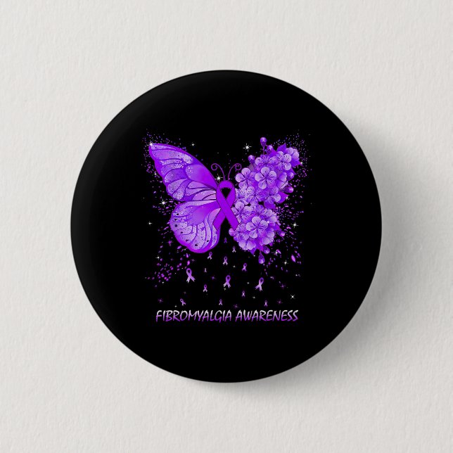 Butterfly Fibromyalgia Awareness Ribbon Knapp (Framsida)