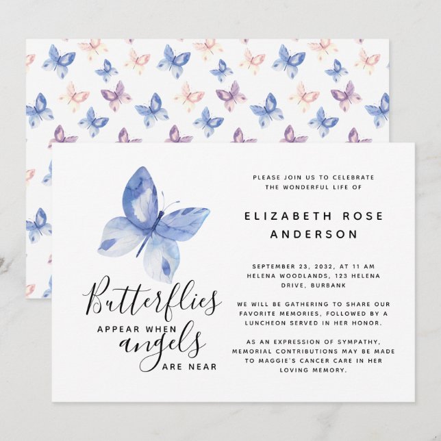 Butterfly Firande of Life Memorial Service Inbjudningar (Fram/baksida)