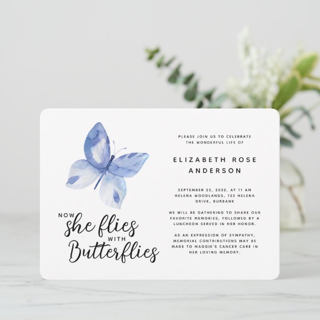 Butterfly Firande of Life Memorial Service Inbjudningar (Stående Fram)