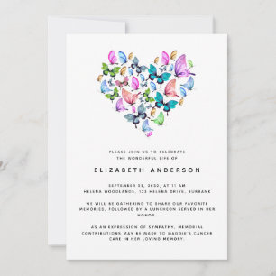 Butterfly Firande of Life Memorial Service Inv. Inbjudningar