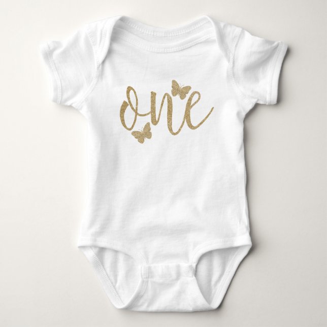 Butterfly First Birthday Faux Glitter Shirt T (Framsida)