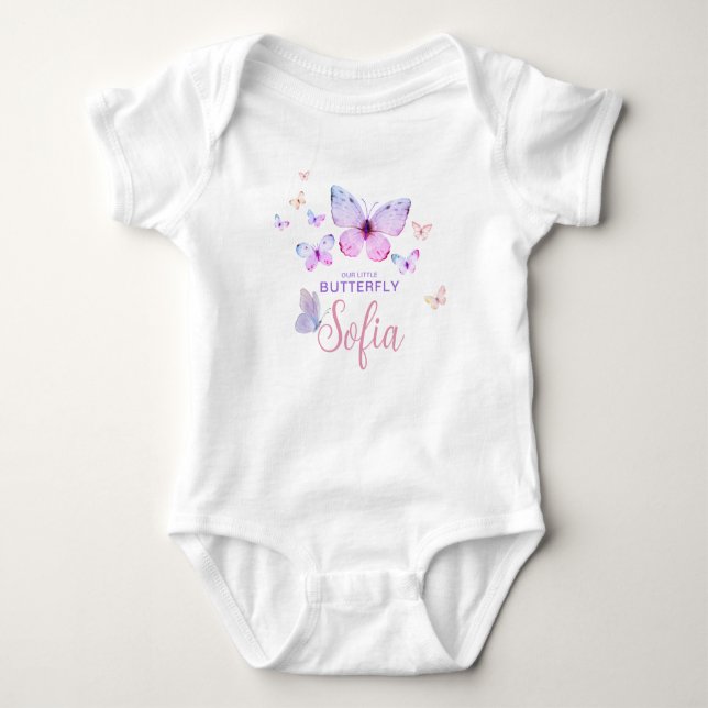 Butterfly First Birthday Girl 1st Rosa T-Shirt (Framsida)