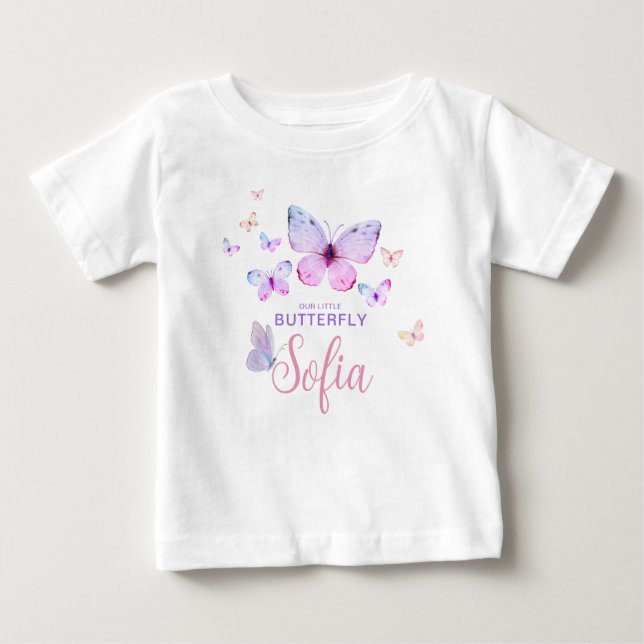 Butterfly First Birthday Girl 1st Rosa T-Shirt (Framsida)