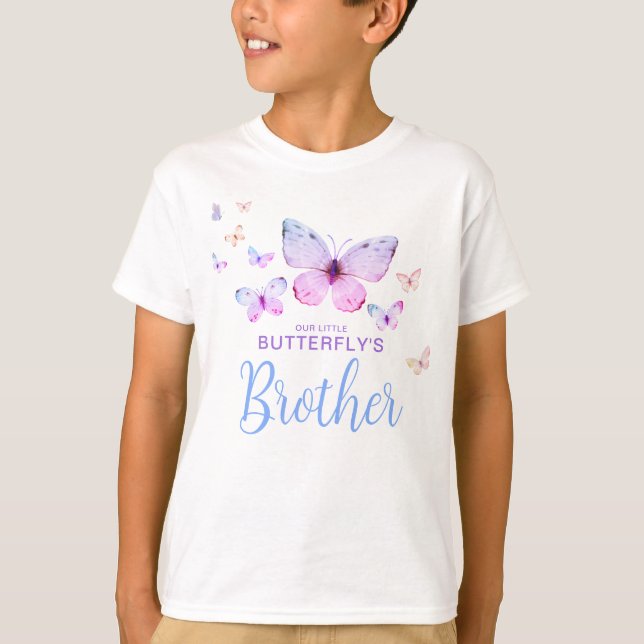 Butterfly First Birthday Girl Brother T-Shirt (Framsida)