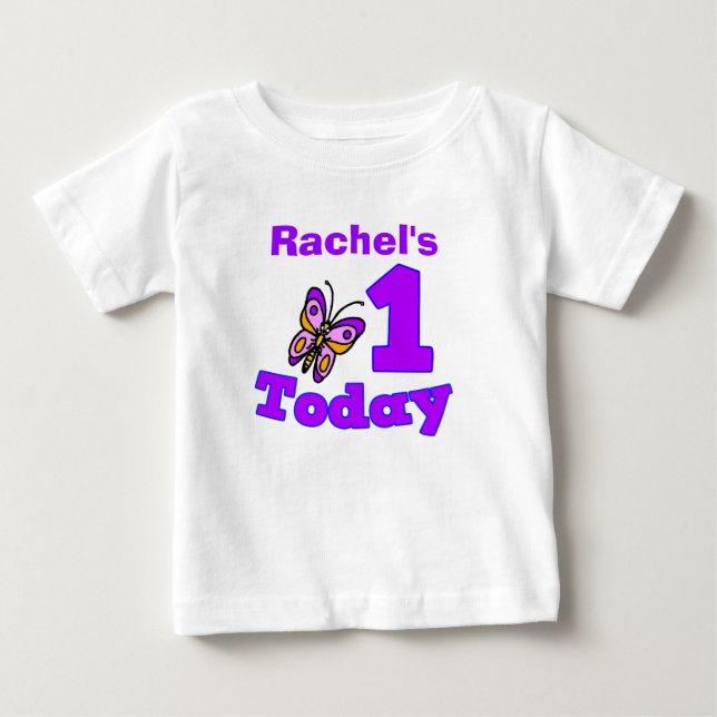 Butterfly First Birthday Girl Shirt T Shirt (Framsida)