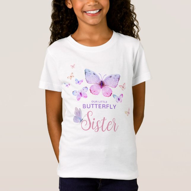 Butterfly First Birthday Girl Sister T-Shirt (Framsida)