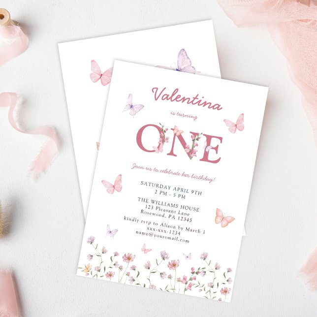 Butterfly First Birthday Inbjudningar (Skapare uppladdad)