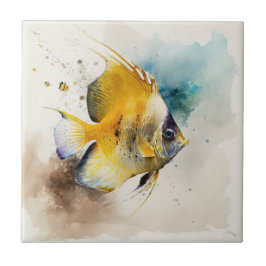 Butterfly Fish, Watercolor, Ceramic Tile Kakelplatta