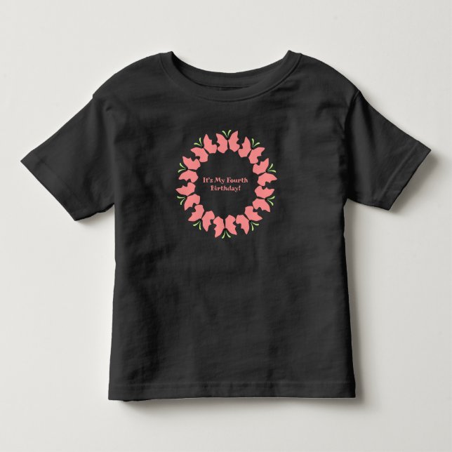 Butterfly Fjärde Födelsedagsfesten T Shirt (Framsida)