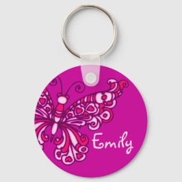 Butterfly-flickor lila rosa namn-nyckelkedjan nyckelring