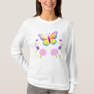 Butterfly Floral Design Long Sleeve T Shirt
